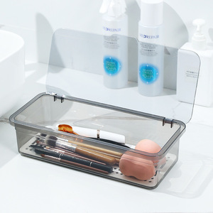 Transparent Rectangle Plastic Storage Box With Lid For Makeup Brushes And Cosmetics Organizing Container Multi Layer Design - Product Image 3