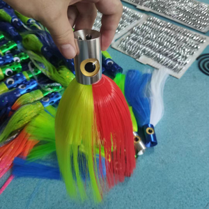 Leurres de pêche à la traîne à grande jupe personnalisés tête en aluminium de 11 pouces jupe en nylon leurres de pêche à la traîne en eau salée leurres de pêche à la traîne marlin - Product Image 4
