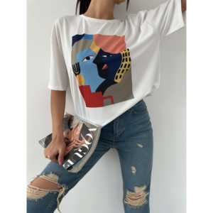 Camiseta Básica Estampada para Mujer, 100% Algodón Jersey, Transpirable, Manga Regular, Impresión Serigráfica - Product Image 2