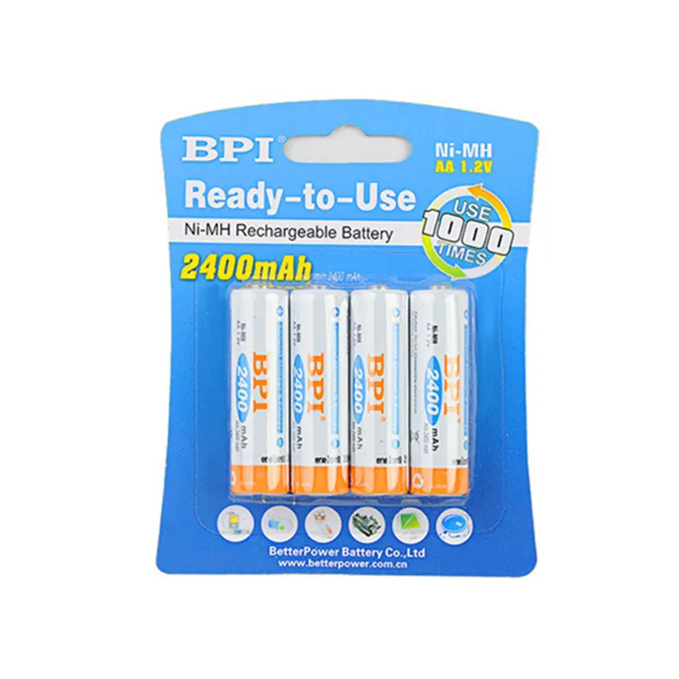 BPI 4 Pieces AA 2400mAh 1.2V Long Life And Low Self Discharge Ni-Mh Battery Rechargeable Batteries