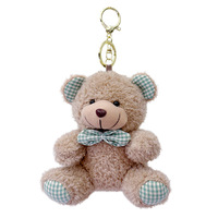 Porte-clés en peluche ours en peluche avec nœud papillon à carreaux, breloque de sac, doux, mignon, câlin, adorable, vente en gros, personnalisé, OEM, ODM
