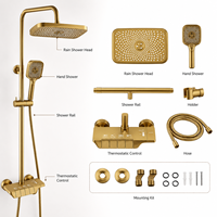 Ensemble de douche thermostatique en laiton haut de gamme personnalisé avec affichage numérique, interrupteur à boutons type touches de piano et fonction pluie