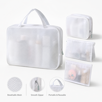 Sac de toilette de voyage en maille blanche imperméable, sac de rangement portable pour cosmétiques et maquillage, sac de shopping portable en gros