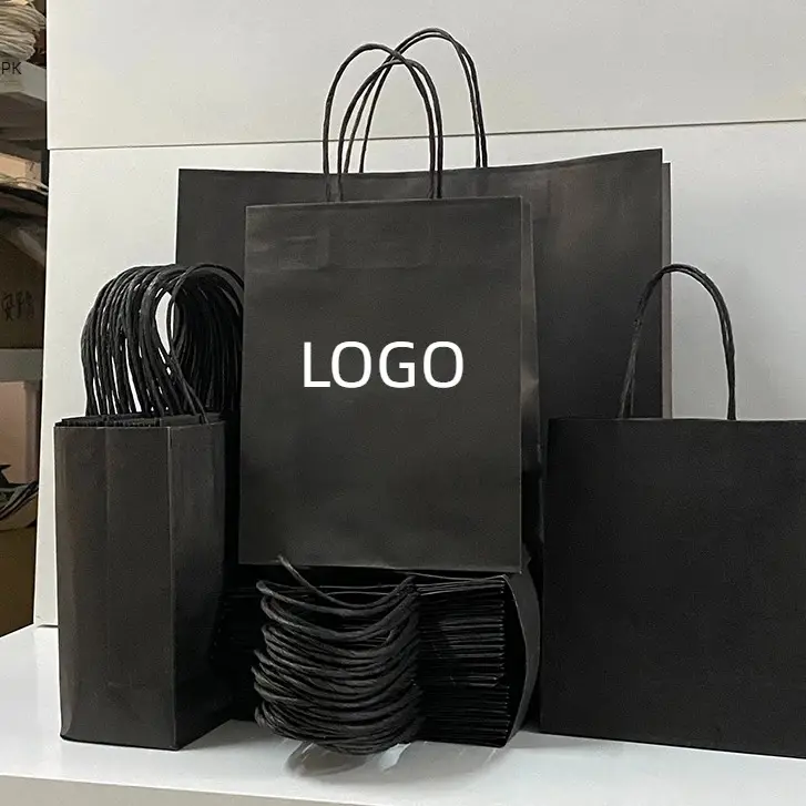 卸売大型黒包装袋ギフトトイレットペーパーバッグ独自のロゴ紙ショッピングバッグハンドル付き