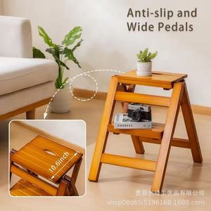 Multi-purpose household folding solid wood ladder, thickened three- or four-<b>step</b> climbing ladder, indoor <b>step</b> <b>stool</b>, portable - Product Image 4