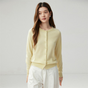 100% Cashmere Knitted <strong>Cardigan</strong> <strong>Women's</strong> Round Neck Solid Color Thin <strong>Long</strong> Sleeved Sweater - Product Image 1