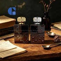 Flacon de parfum carré en verre de luxe GC pour hommes avec bouchon métallique torsadé côtelé, revêtement marbré effet goutte d'eau, flacon de parfum vide