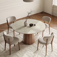 Purely Feel French Vintage Massivholz runder Tisch Nordisch modernes einfaches Zuhause mit Plattenspieler Nussbaum Farbe matt Rock Board Tisch