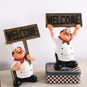 工厂迎宾厨师餐厅装饰树脂厨师雕塑带迎宾标牌厨师男子雕像
