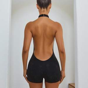 VOIKERDR Mono de lentejuelas para mujer, cuello halter, ajustado, para fiesta y discoteca - Product Image 3