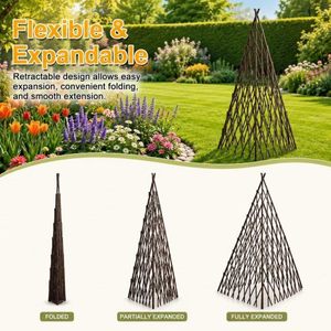 Treillis Obelisque Extensible en Saule pour Plantes Grimpantes, Support Triangulaire Écologique et Imperméable, Décoration de Jardin – Entrepôt USA - Product Image 4