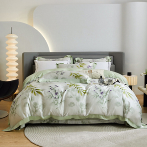 Copripiumino in fibra di Lyocell stampa federa verde trapunta copripiumino fiore blu ragazzi <span class=keywords><strong>lenzuola</strong></span> per la casa <span class=keywords><strong>set</strong></span> biancheria da letto tessile - Product Image 1