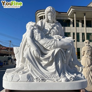 Statua della Pietà in Marmo Bianco a Grandezza Naturale, Scultura Religiosa da Esterno, Decorazione per Chiesa e Giardino Realizzata a Mano da Michelangelo - Product Image 1
