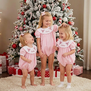 Vestito Natalizio Personalizzato per Bambina in Cotone, Abito Rosa su Misura per Bambine, Vestiti Festivi per Bambine - Product Image 3