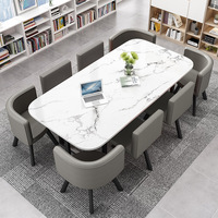 Ensemble de table de réception rectangulaire pour grossistes, 1 table et 6 chaises en cuir artificiel pour la maison, le restaurant, l'hôtel, le salon