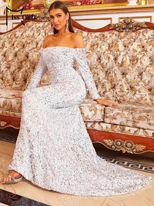 2025 nouvelle haute qualité plage petite traîne bleu épaules dénudées <span class=keywords><strong>mi</strong></span>-taille mince paillettes robes de soirée - Product Image 5