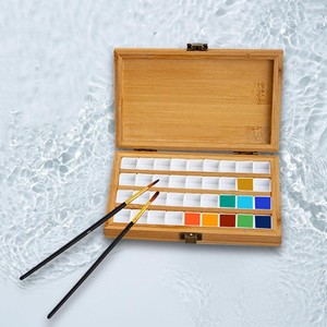 Bandeja de paleta de pintura de acuarela de bambú Caja de paleta de pintura de <span class=keywords><strong>madera</strong></span> con rejillas de media Sartenes para acuarela - Product Image 4