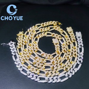 High Quality 925 Sterling Silver 16K Gold Plated Figaro Moissanite Tennis <b>Chain</b> Bracelet <b>Iced</b> <b>Out</b> Hip Hop Jewelry with GRA - Product Image 1