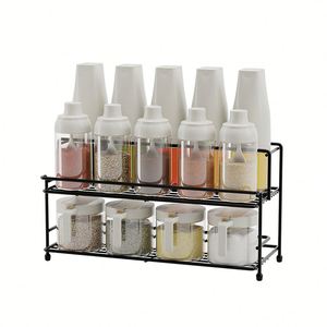 Double Tier Stainless Steel Multifunction <b>Kitchen</b> Spice <b>Storage</b> Rack with Standing Design - Product Image 6