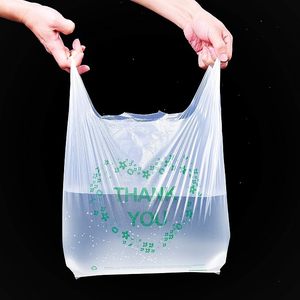 Sacs en plastique pour t-shirts de remerciement, sacs de courses blancs en vrac, sacs de restaurant (11" x 6" x 21") – taille personnalisable - Product Image 2
