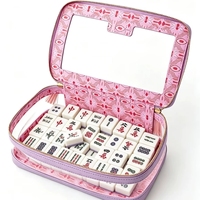 Sac de transport pour tuiles de Mahjong, sac structuré en PU avec fenêtre transparente, doublure à motifs, rangement portable pour tuiles de Mahjong