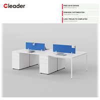 Banc de travail commercial 8 places en aluminium, poste de travail multi-personnes avec structure en tube carré d'acier, cloison acoustique et armoire mobile