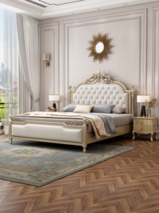 Traditional Sleigh <b>Bed</b> King <b>Size</b> Tufted Upholstered Headboard Beige Color Soft <b>Bed</b> Wooden <b>Frame</b> - Product Image 2
