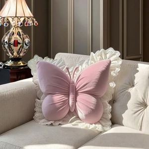 New Design Elegant Decorative Throw <b>Pillow</b> Cute Lace Butterfly on <b>Soft</b> Velvet Washable Cushion for Living Room - Product Image 1