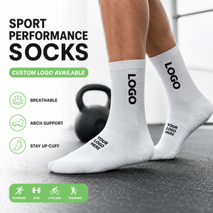 Chaussettes de sport personnalisées à faible MOQ avec logo, conception gratuite, chaussettes athlétiques de course et de cyclisme personnalisées, vente en gros, chaussettes mi-mollet à marque privée - Product Image 2
