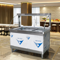 Comptoir de présentation alimentaire en acier inoxydable SUS 304 avec vitrine en verre et 3 bacs, pieds réglables pour buffet commercial et traiteur