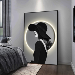 Peintures suspendues de porche de restaurant moderne noir blanc orange personnages éclairage LED invités étage Figure peintures de portrait - Product Image 2
