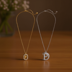 Collar con Colgante de Letra P Angelina, Acero Inoxidable, Chapado en Oro y Plata, Circonita Cúbica, Cadena de Serpiente, Joyería Minimalista Unisex para Regalo - Product Image 5