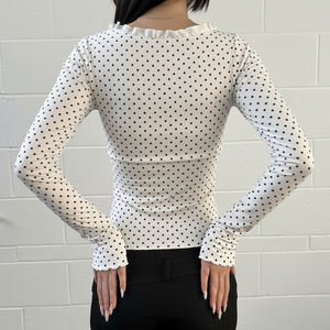 เสื้อยืดแขนยาวลายลูกไม้ลายจุด ทรงเข้ารูป แต่งรายละเอียดผูกโบว์ พร้อมขอบระบาย สำหรับสวมใส่ในชีวิตประจำวันแบบลำลอง - Product Image 5