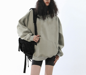 420gs Top Quality Heavyweight Customized Puff Printed Embroidery <b>Velvet</b> Oversized Drop Shoulder <b>Hoodie</b> for Women - Product Image 4