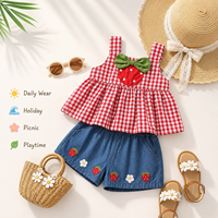Ensemble d'été pour filles, vêtements pour enfants élégants et frais, ensemble deux pièces débardeur fraise et pantalon en jean pour bébé