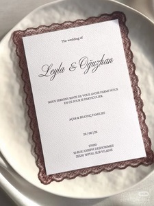 Tarjeta de Invitación de Boda de Encaje Vintage de Lujo, Juego de Invitaciones de Boda Hechas a Mano, Logotipo en Relieve con Lámina Dorada, Papel Offset - Product Image 1