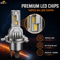 Ampoule de phare LED en aluminium RCJ H4 16W 2069LM 6000K IP68 étanche, compatible universel, nouvelle, 12V pour phare de voiture