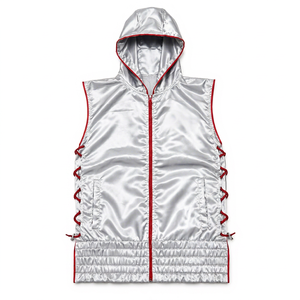 Custom Boxing Sleeveless Zip Hoodie <b>Silver</b> Satin Professional Set Martial Arts Training Vest Quick Dry Eco-Friendly Front - Product Image 2