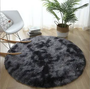 Black Stain Resistance Round Luxury Shag Area Rug Dyed Plush Fuzzy Furry Carpets for Kids Room Bedroom