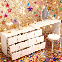 Commode moderne extensible en bois avec 6 tiroirs et miroir sur pied pour chambre d'appartement ou dressing