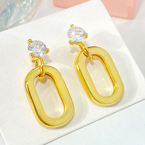 Bijoux de mode personnalisés, boucles d'oreilles pendantes plaquées or 18 carats, forme géométrique, boucles d'oreilles à clous en zircon pour femmes - Product Image 6
