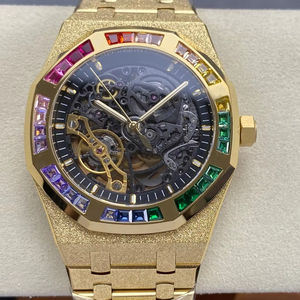 Reloj Mecánico de Buceo de Lujo, Super Calidad, Resistente al Agua, 41mm, Fábrica THB, Movimiento 3132, 15412, Esqueleto con Diamantes, Dorado Mate - Product Image 1