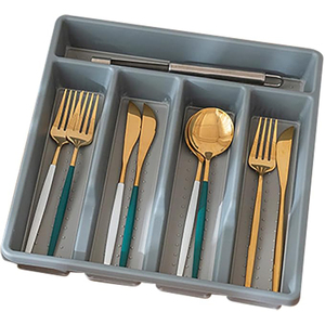 Grand plateau organisateur de tiroir à couverts de rangement d'ustensiles de table de qualité supérieure Plateau à ustensiles extensible noir avec <span class=keywords><strong>bloc</strong></span> à couteaux pour la cuisine - Product Image 1
