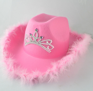 Chapeau de <span class=keywords><strong>cowboy</strong></span> en feutre de laine rose lumineux de style occidental pour adultes chapeaux de cowgirl avec couronne pour femmes cadeaux de fête de mariage pour femmes vente en gros - Product Image 1
