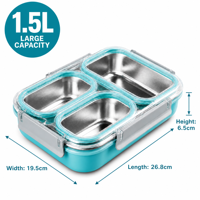 Boîte à lunch bento en acier inoxydable 304 de 1 L, étanche, 3 compartiments, récipient alimentaire micro-ondable pour les étudiants et les employés de bureau