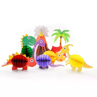 Décoration de chambre d'enfant sur le thème des animaux de dessin animé dinosaures, fournitures pour fête d'anniversaire d'enfants, ornement suspendu, boule en papier nid d'abeille
