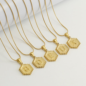 Zogxin Stainless Steel Hexagon Snake Chain Necklace 18K Gold Plated Letter Pendant For Women Fashion Jewelry Gift - Product Image 3