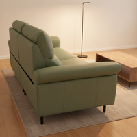 Canapé droit électrique minimaliste deux places en cuir véritable, position semi-inclinée réglable pour petits salons
