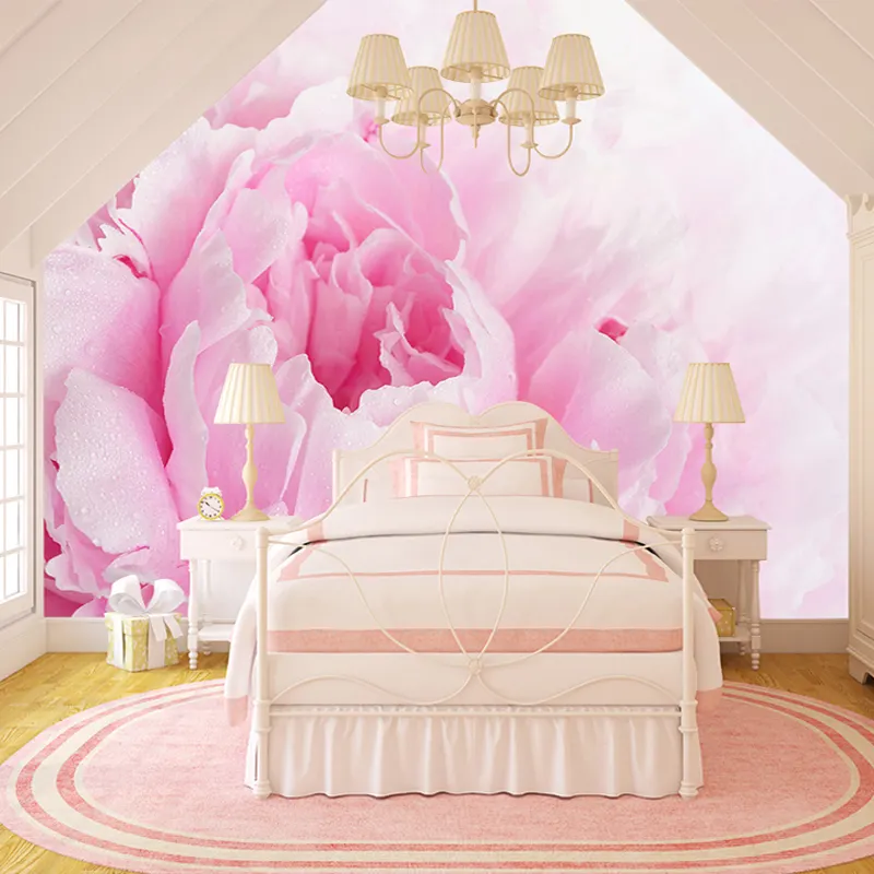 Personalizado foto papel pintado murales 3D romántico Rosa Flor de los niños princesa habitación pared decoración Mural pintado para paredes