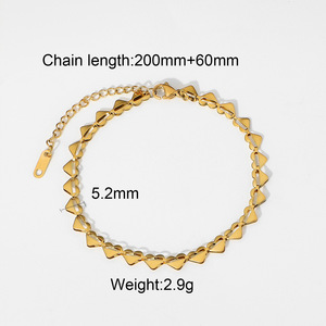 Tornozeleira hovanci, corrente de coração, corrente, tornozeleira banhada a ouro em aço inoxidável - Product Image 2